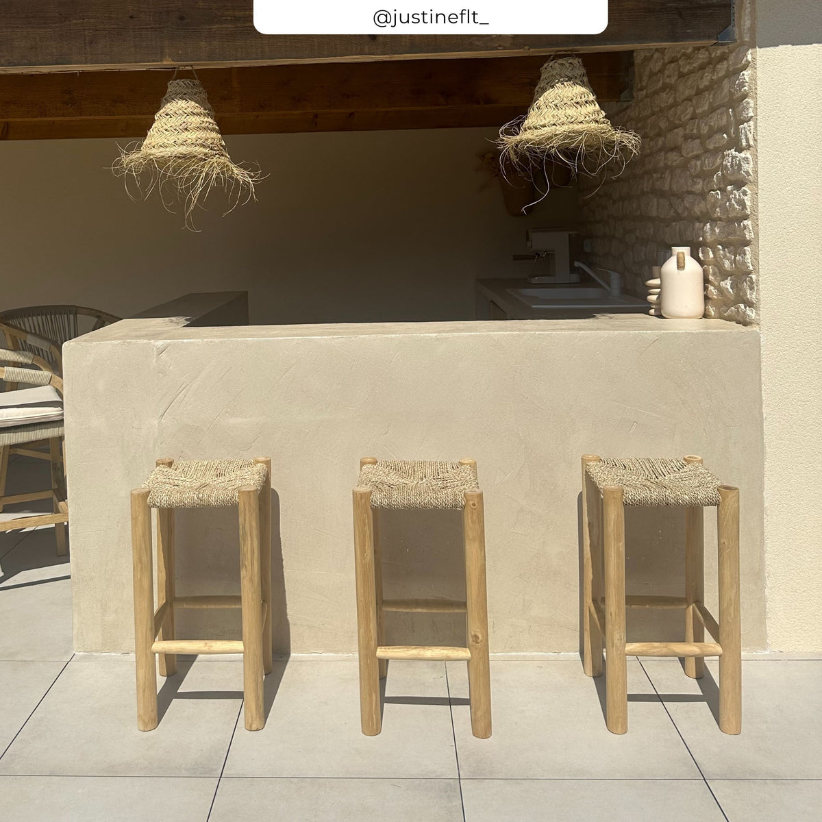 tabouret de bar jovan teck et tressage