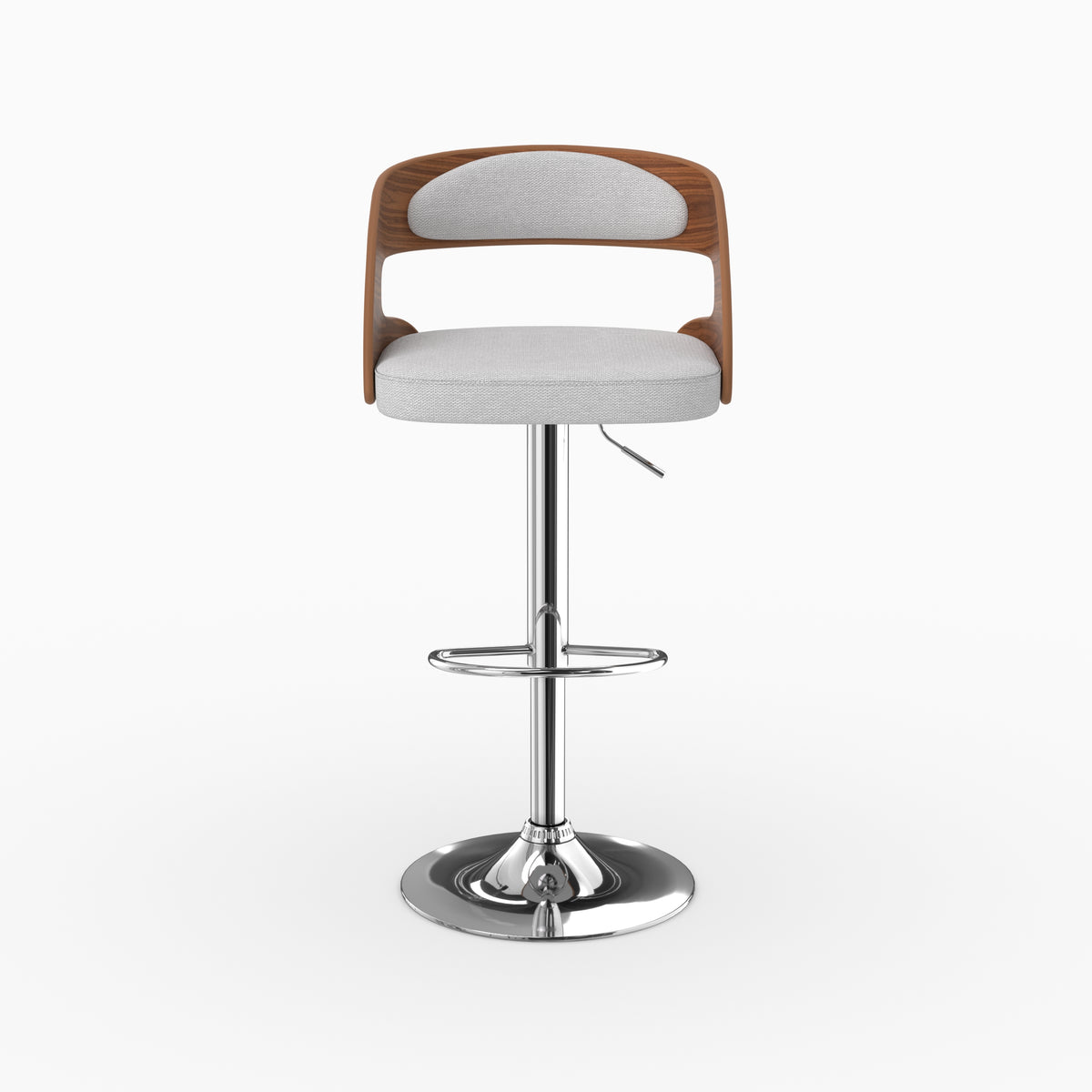 Tabouret de bar Louis réglable dossier tissu gris clair face – Maison Pavane