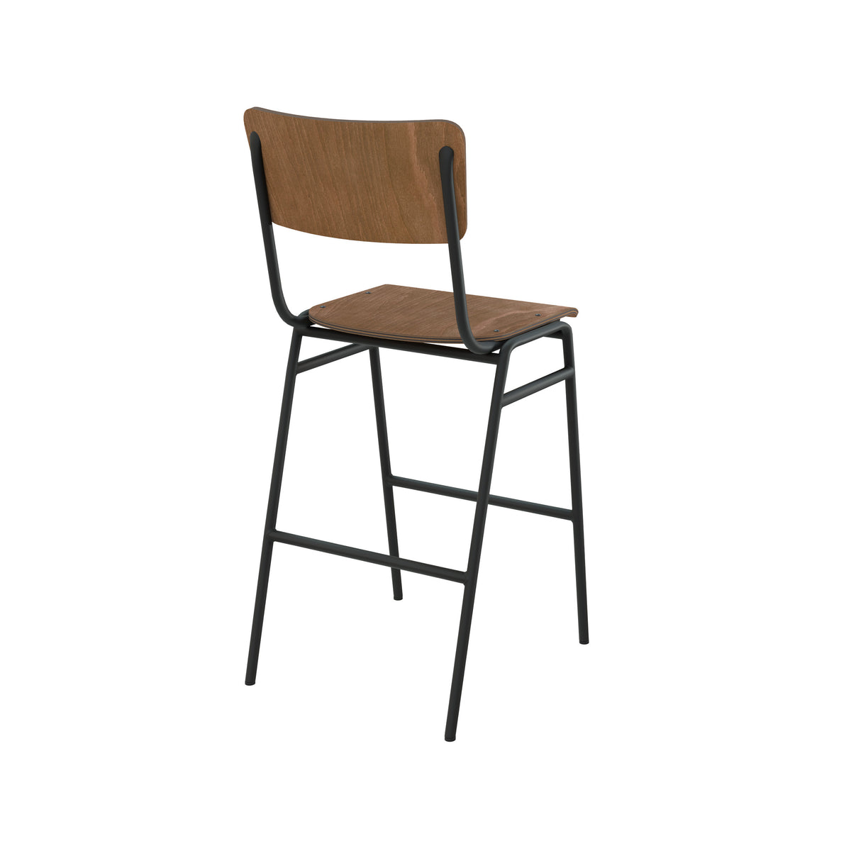 Tabouret de bar mi-hauteur Clem bois foncé métal noir trois quarts dos – Maison Pavane