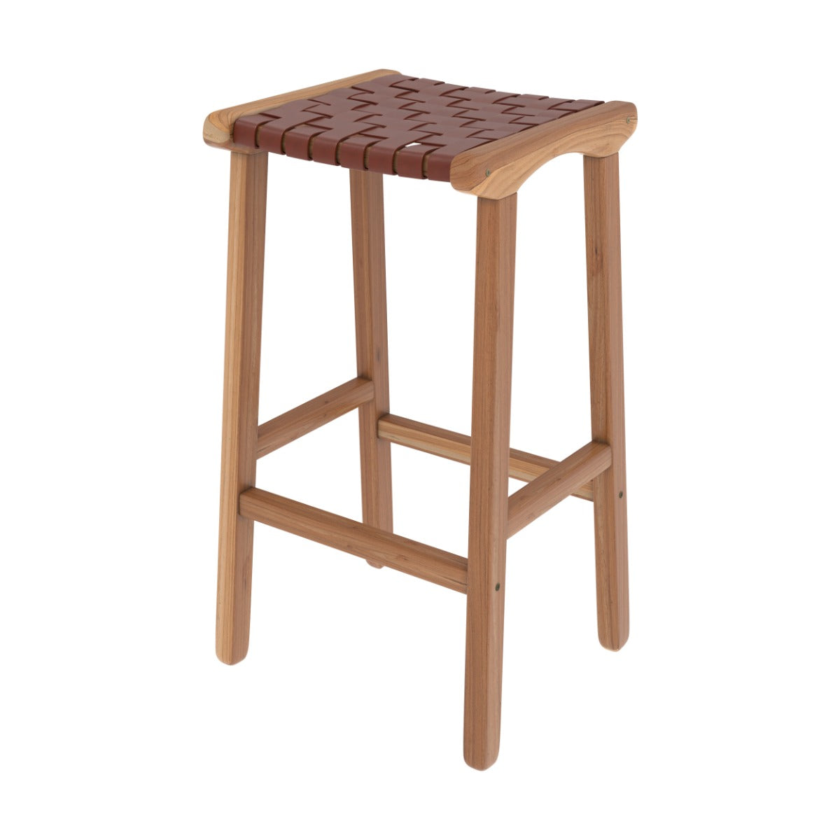 tabouret de bar mi hauteur kuna en cuir tresse marron 68 cm_1