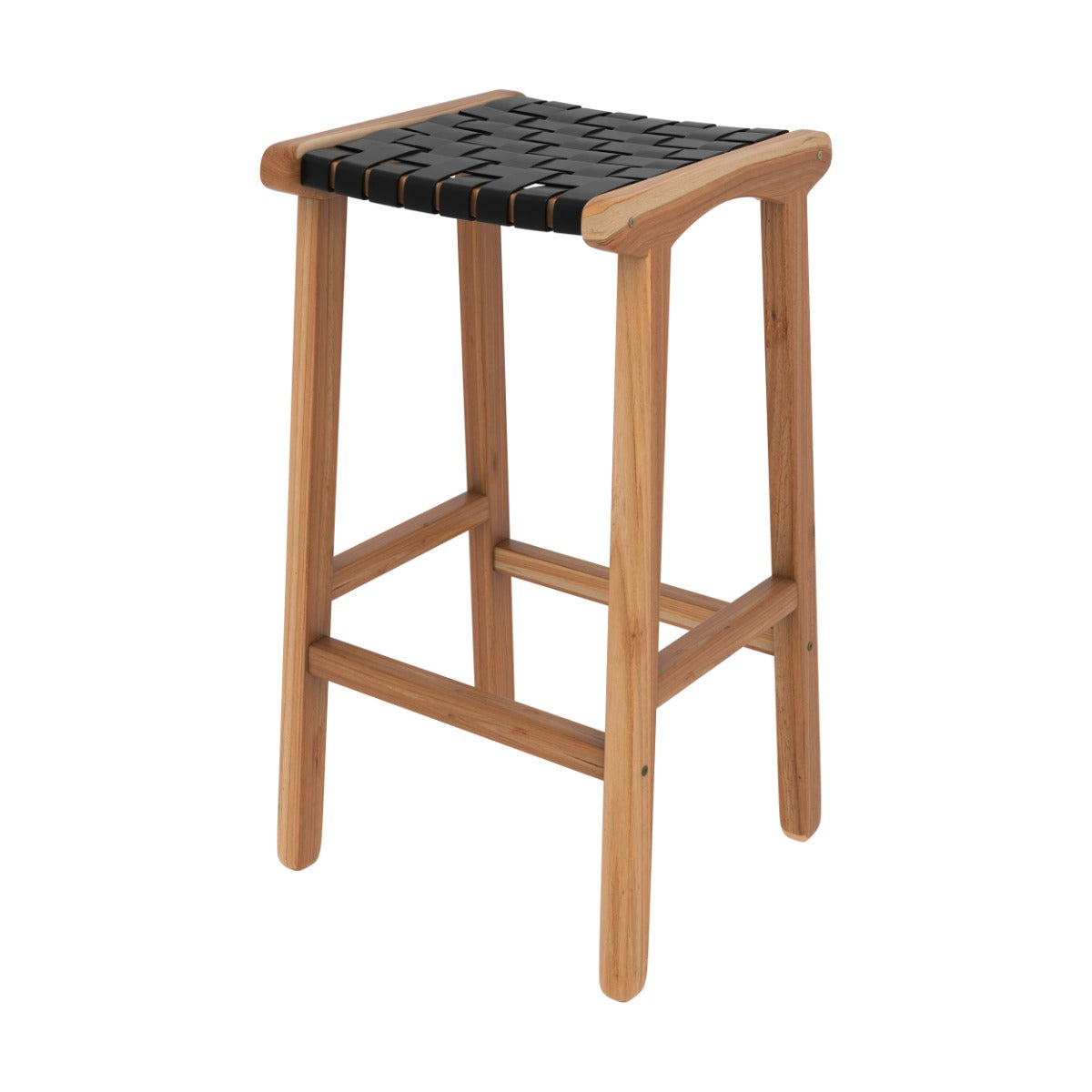 tabouret de bar mi hauteur kuna en cuir tresse noir