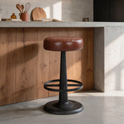 Tabouret de bar rond cuir de buffle marron repose-pied vintage – Maison Pavane