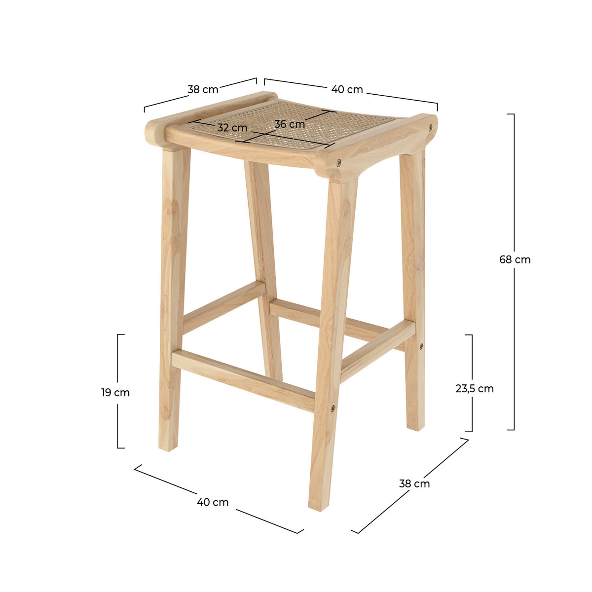 Tabouret de bar teck bois rotin