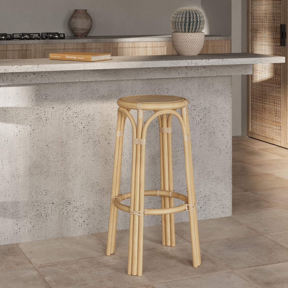 tabouret de bar vania 75 cm rotin bois clair