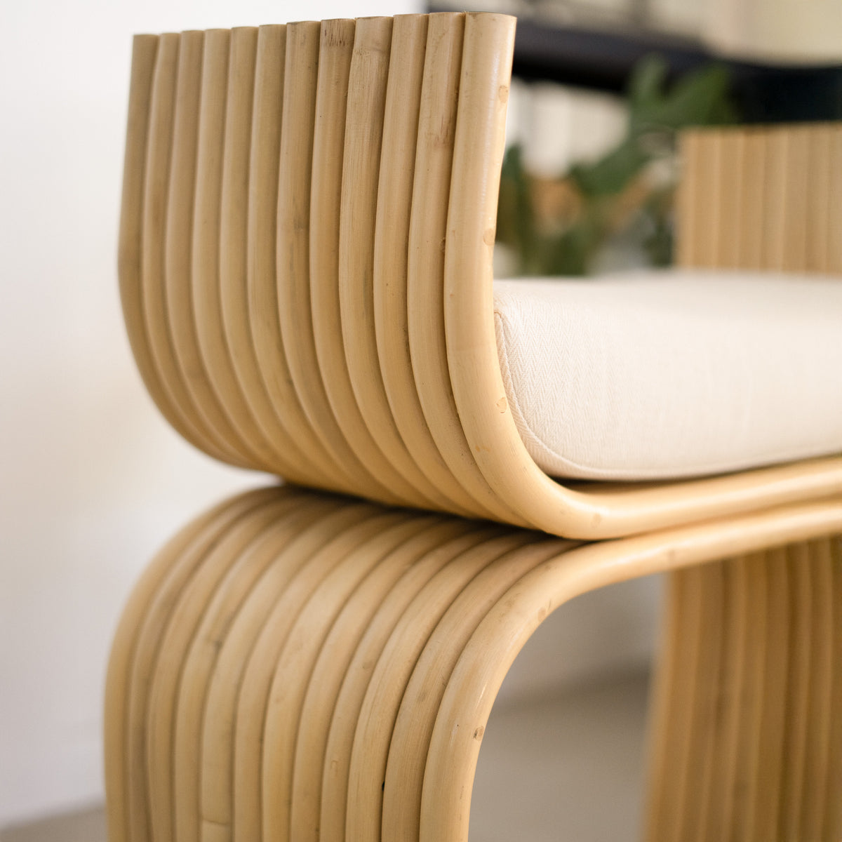 tabouret en rotin et tissu blanc reane