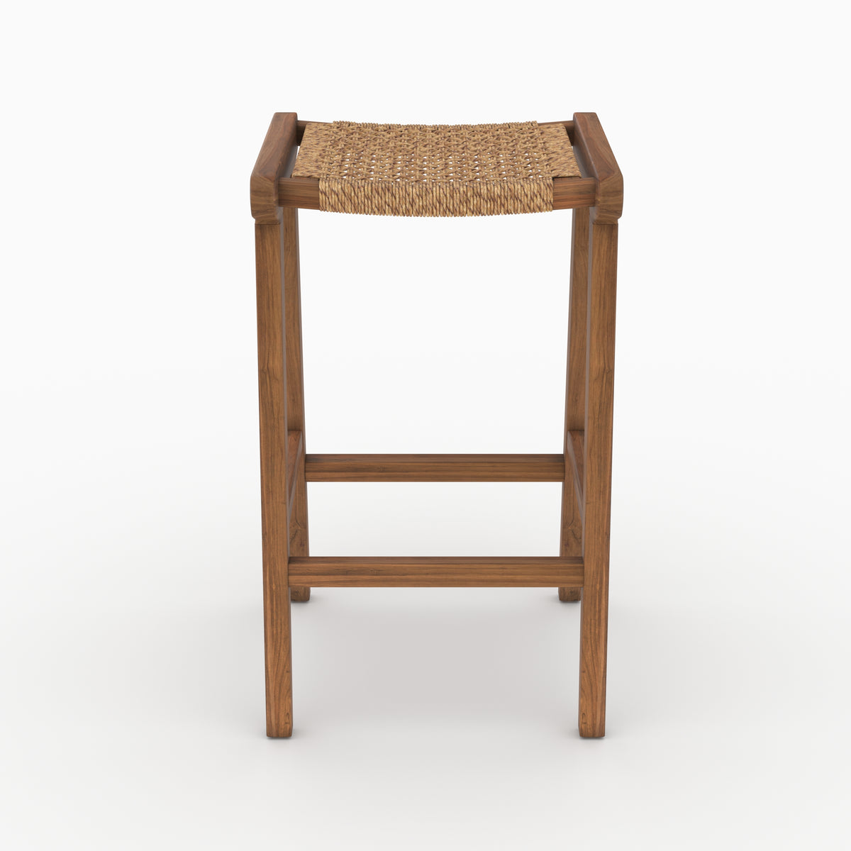 Tabouret hauteur ilot Omaha teck tissage synthétique vernis
