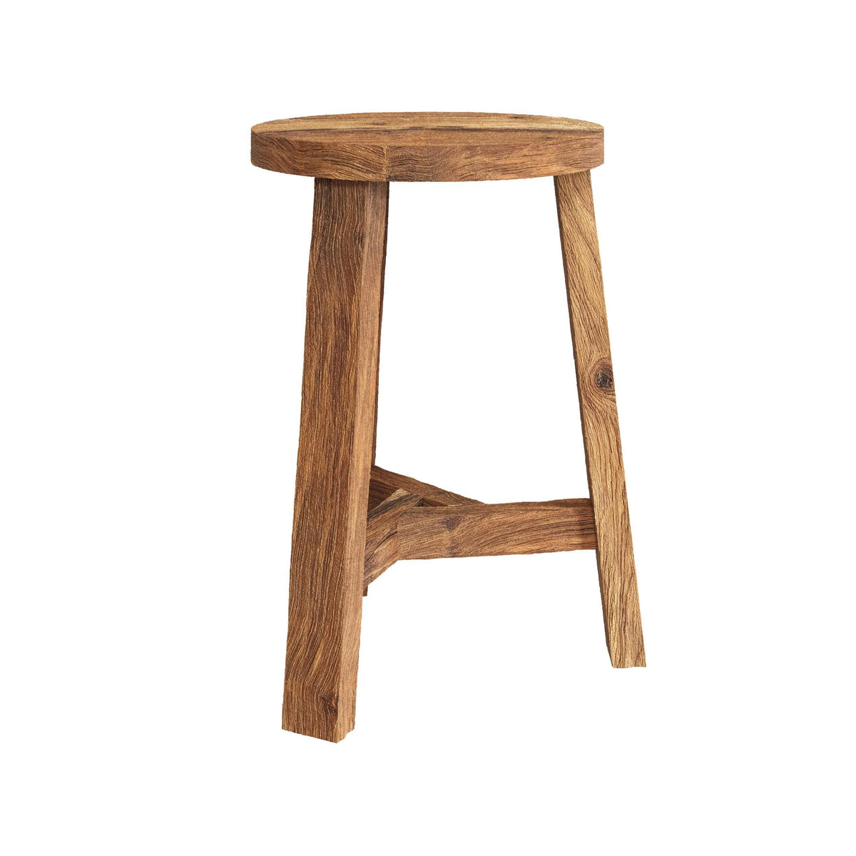 tabouret lea rond en bois de teck recycle h 45 cm