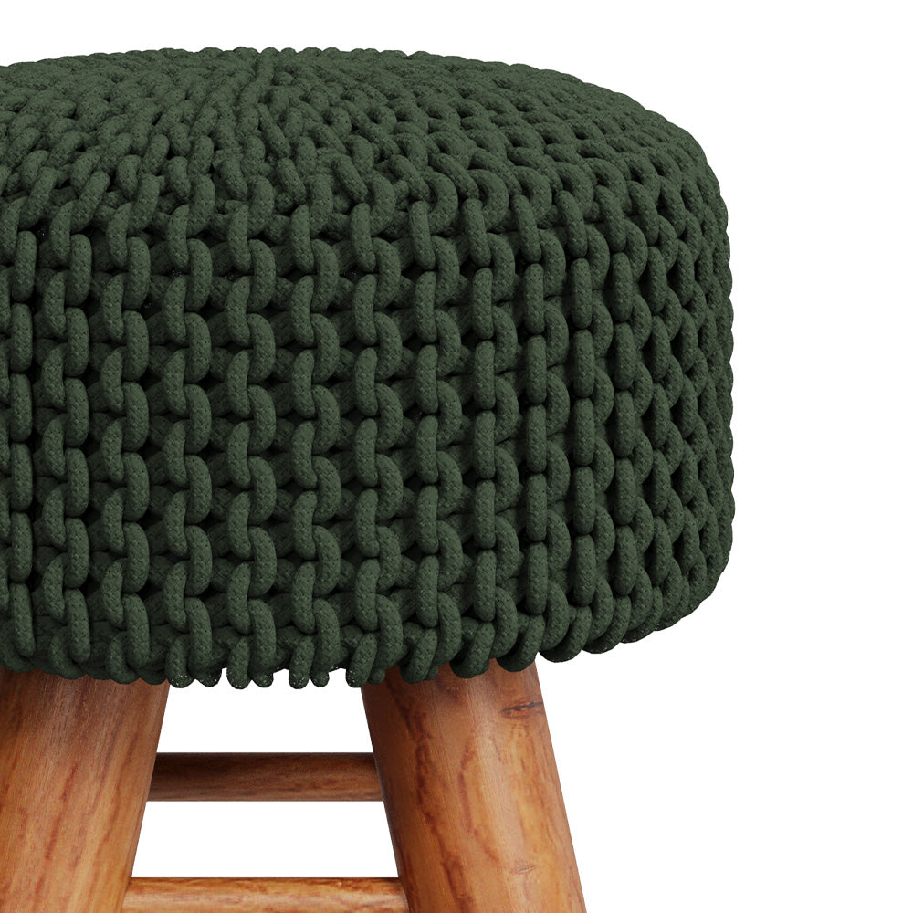 Tabouret Lisa tricot vert olive pieds en bois – Maison Pavane