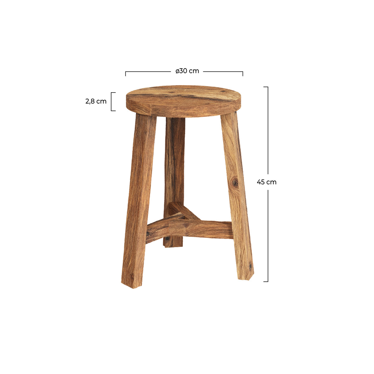 tabouret rond lea bois de teck recycle h 45 cm