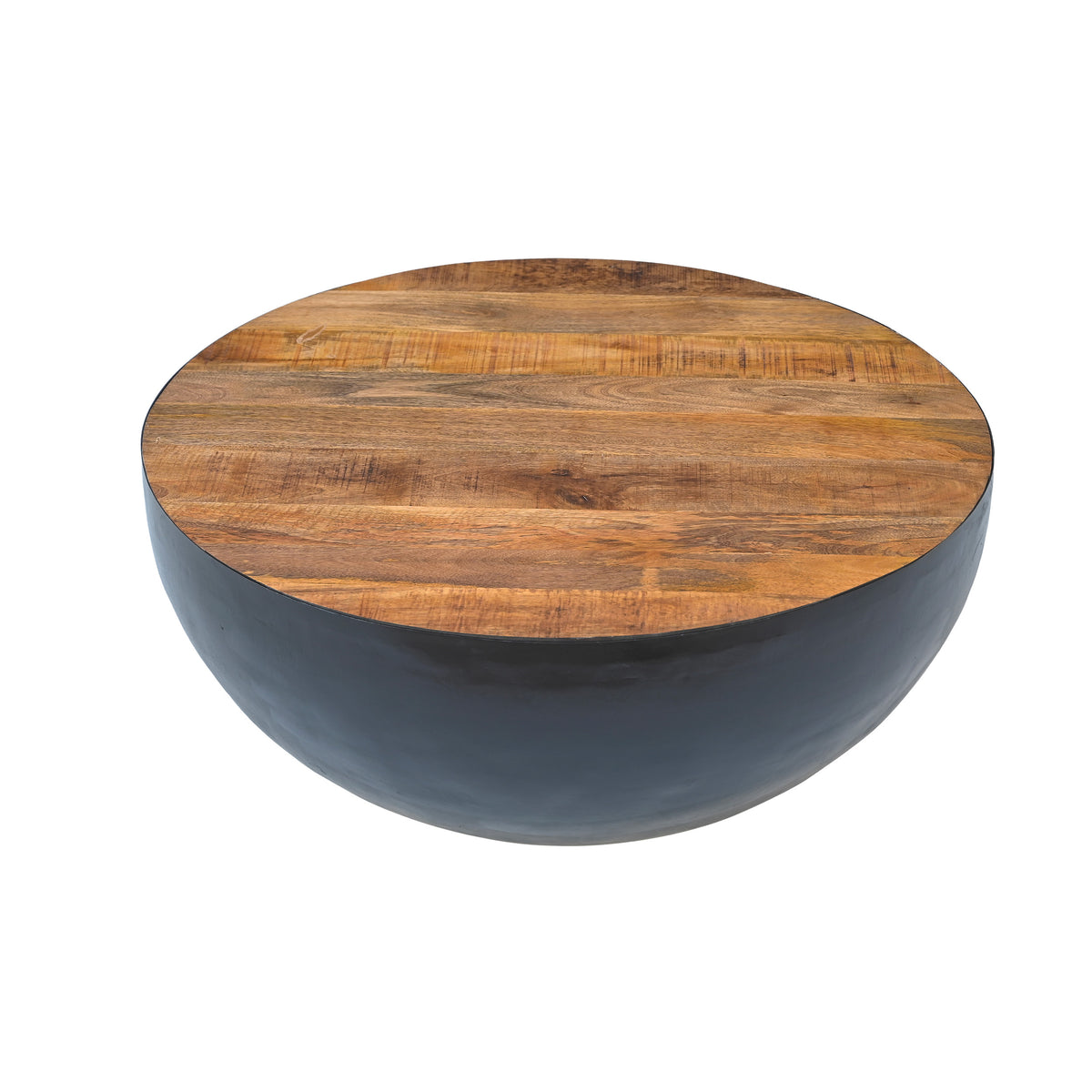 Taji table basse ronde dôme métal noir plateau bois – Maison Pavane