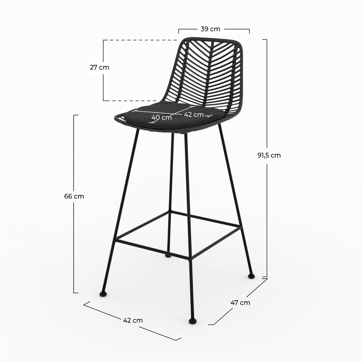 Tamara lot 2 chaises hautes rotin noir ilot