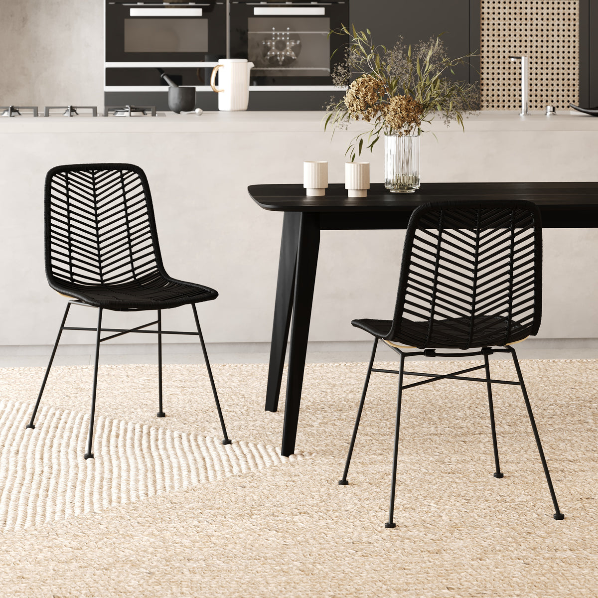 tamara lot de 2 chaises en rotin noir