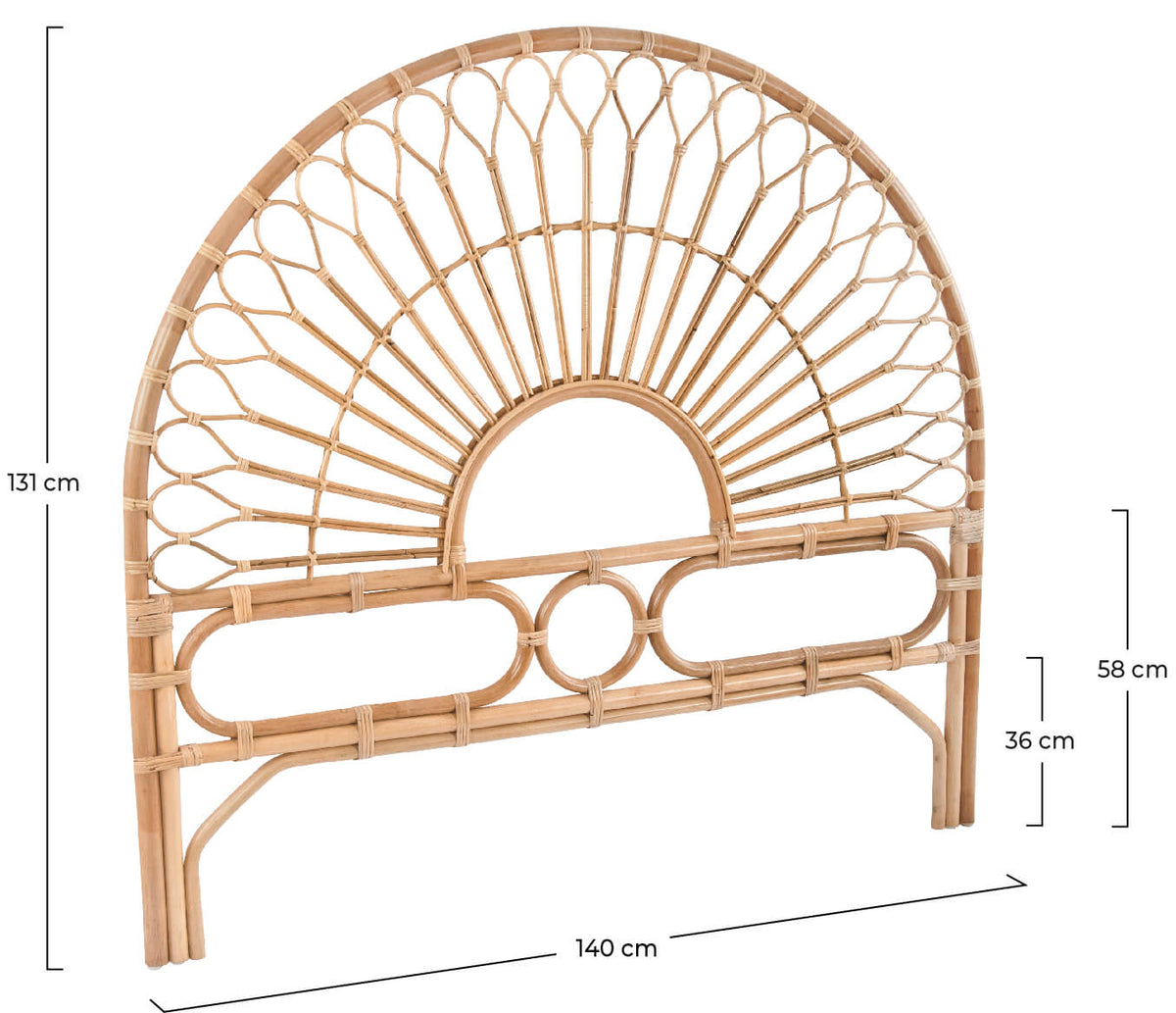 testa di letto arrotondata in rattan bahia 140 cm