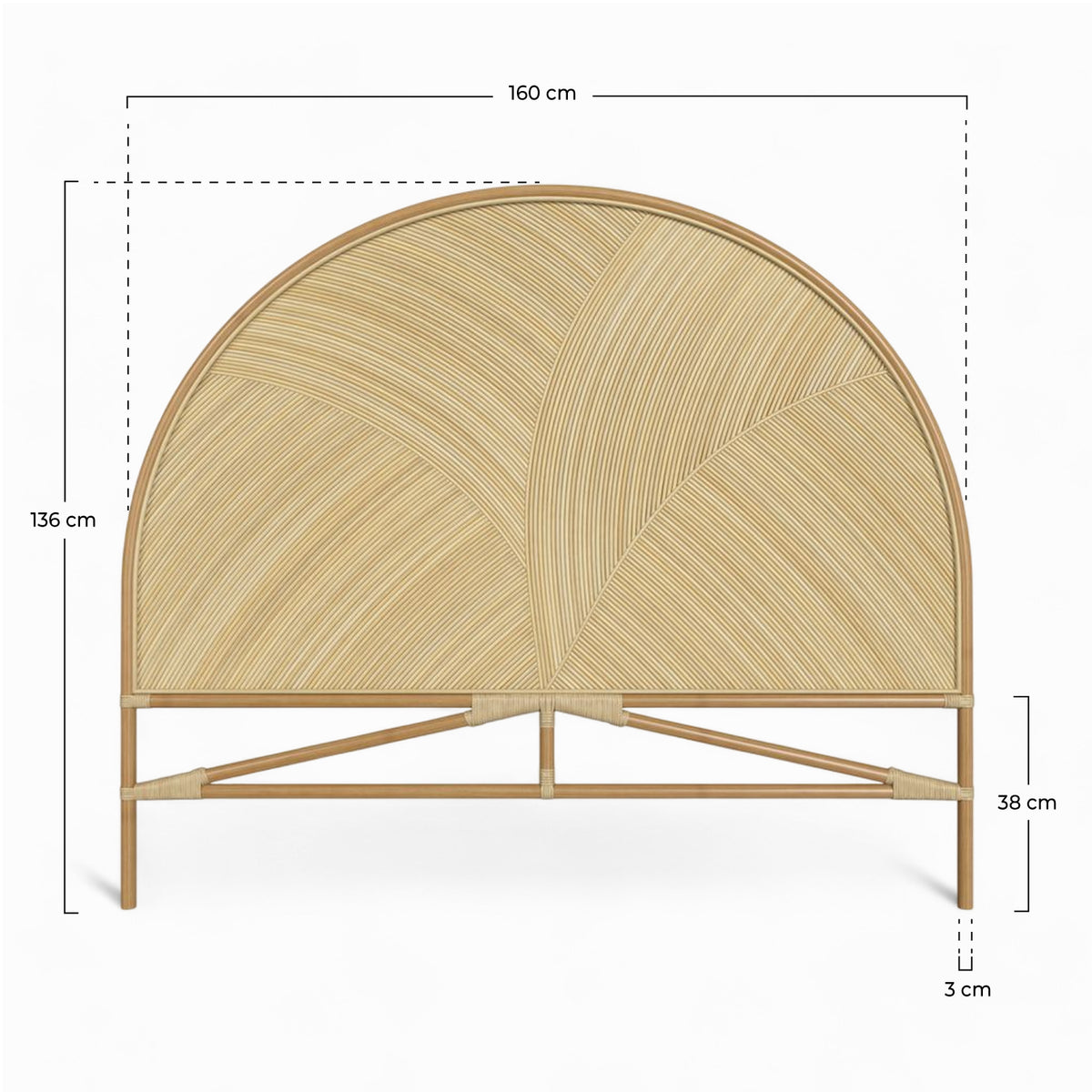 testata del letto beigia in rattan 160 cm