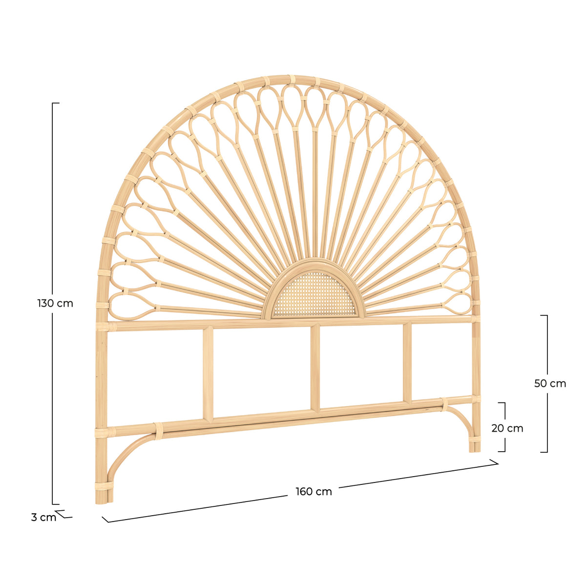 testiera in rattan naturale 60 cm alan