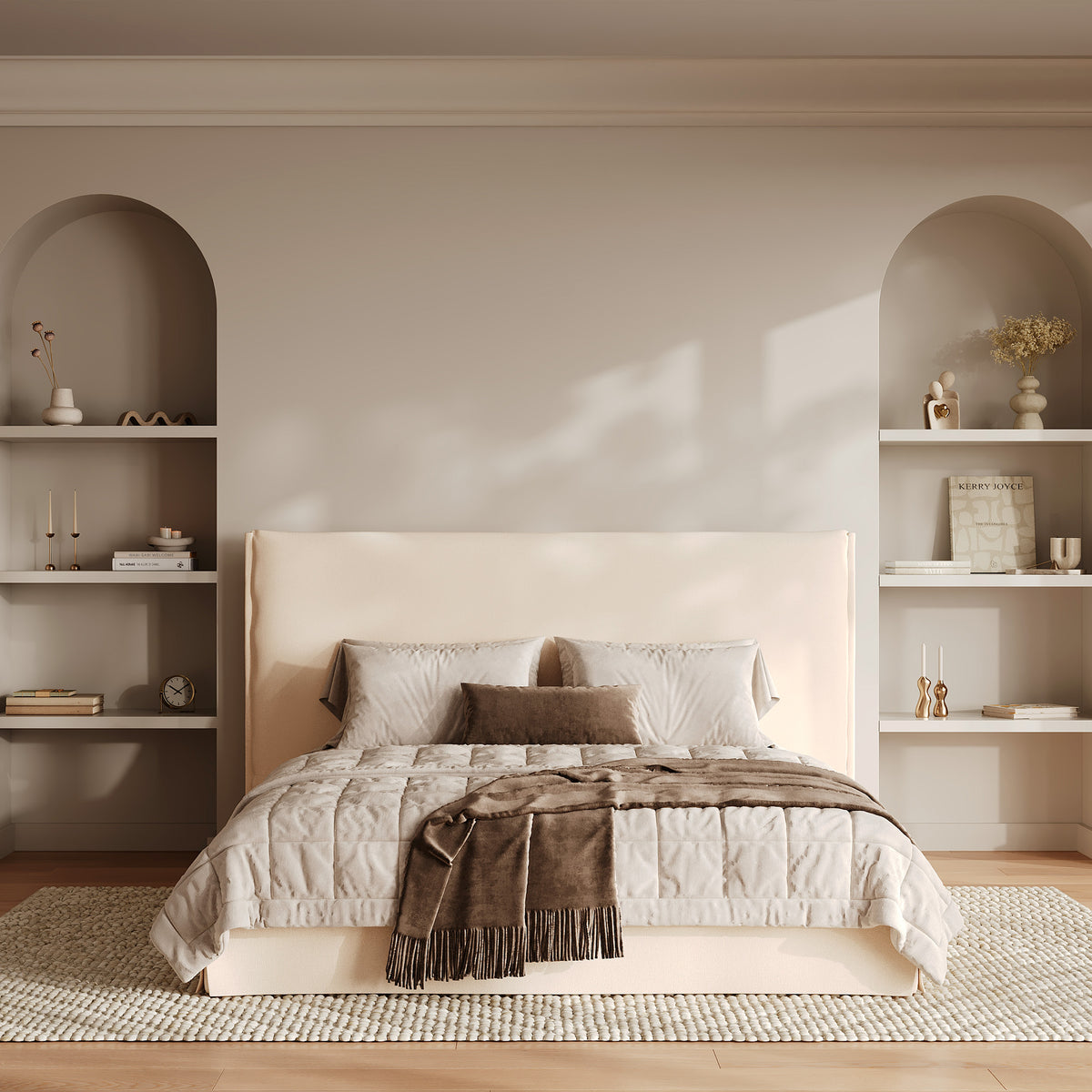 Tête de lit en tissu blanc 2 personnes