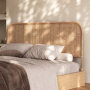 Tête de lit rotin naturel chambre draps gris – Maison Pavane