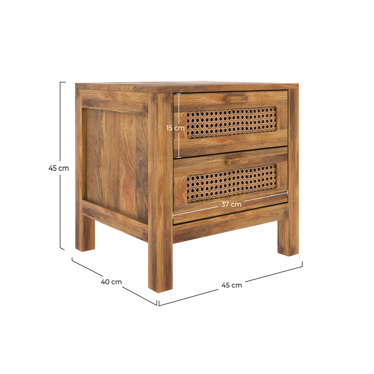 tavolino da notte tiki con 2 cassetti in rattan