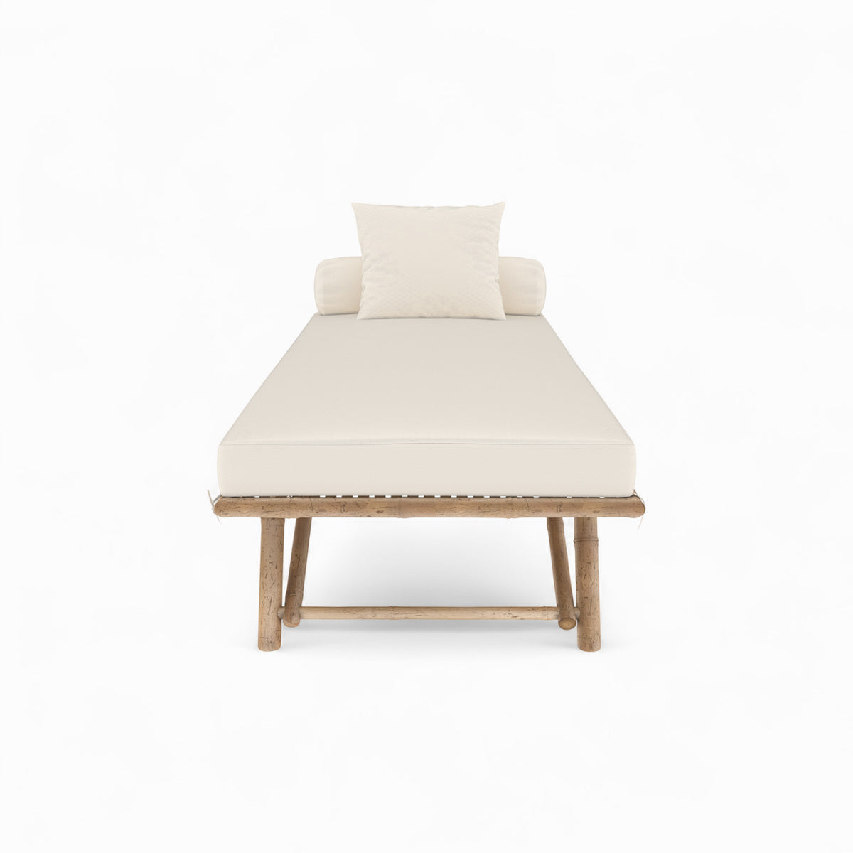 transat de jardin en bambou avec matelas blanc vadella