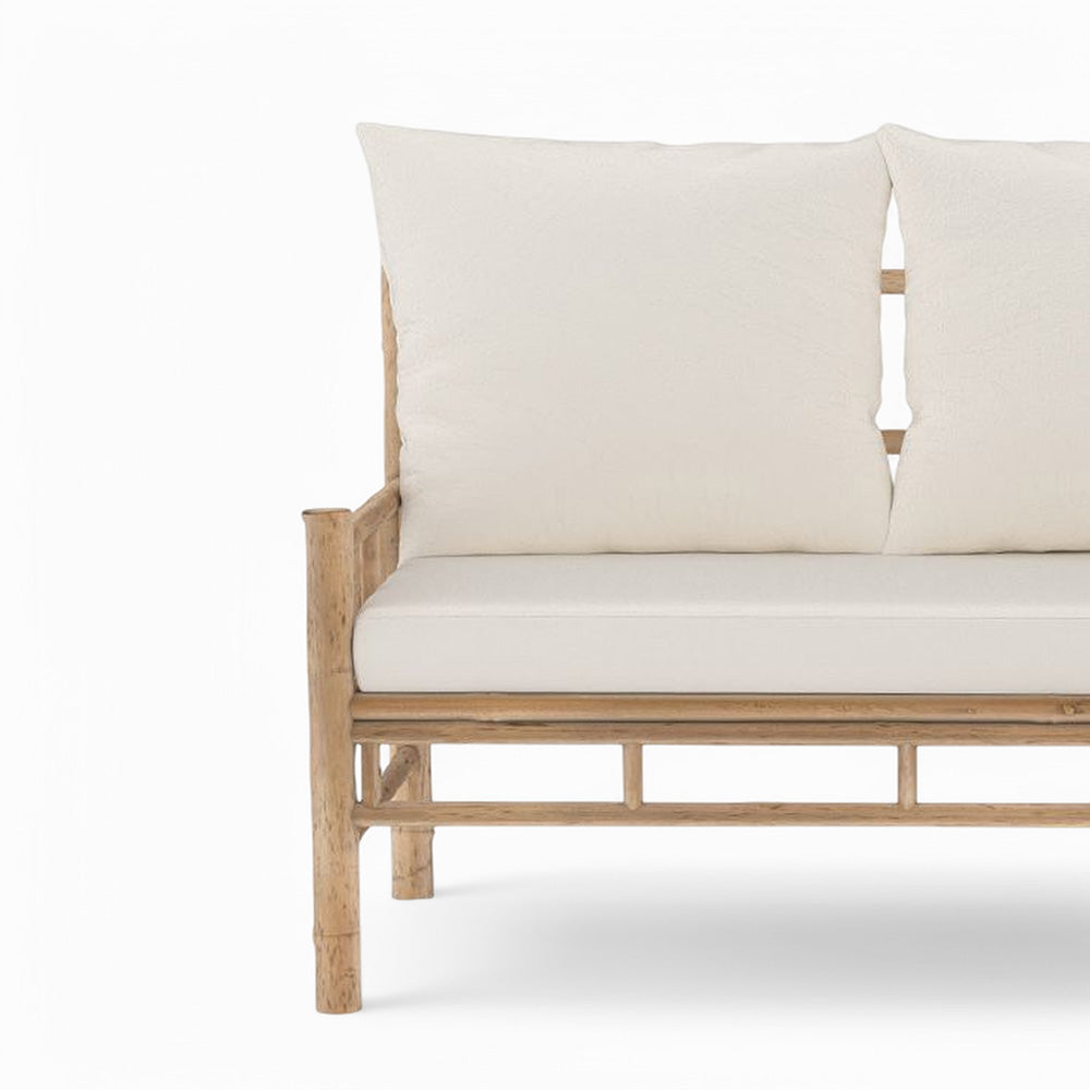 vadella salon de jardin 5 personnes en bambou tissu creme table basse canape angle