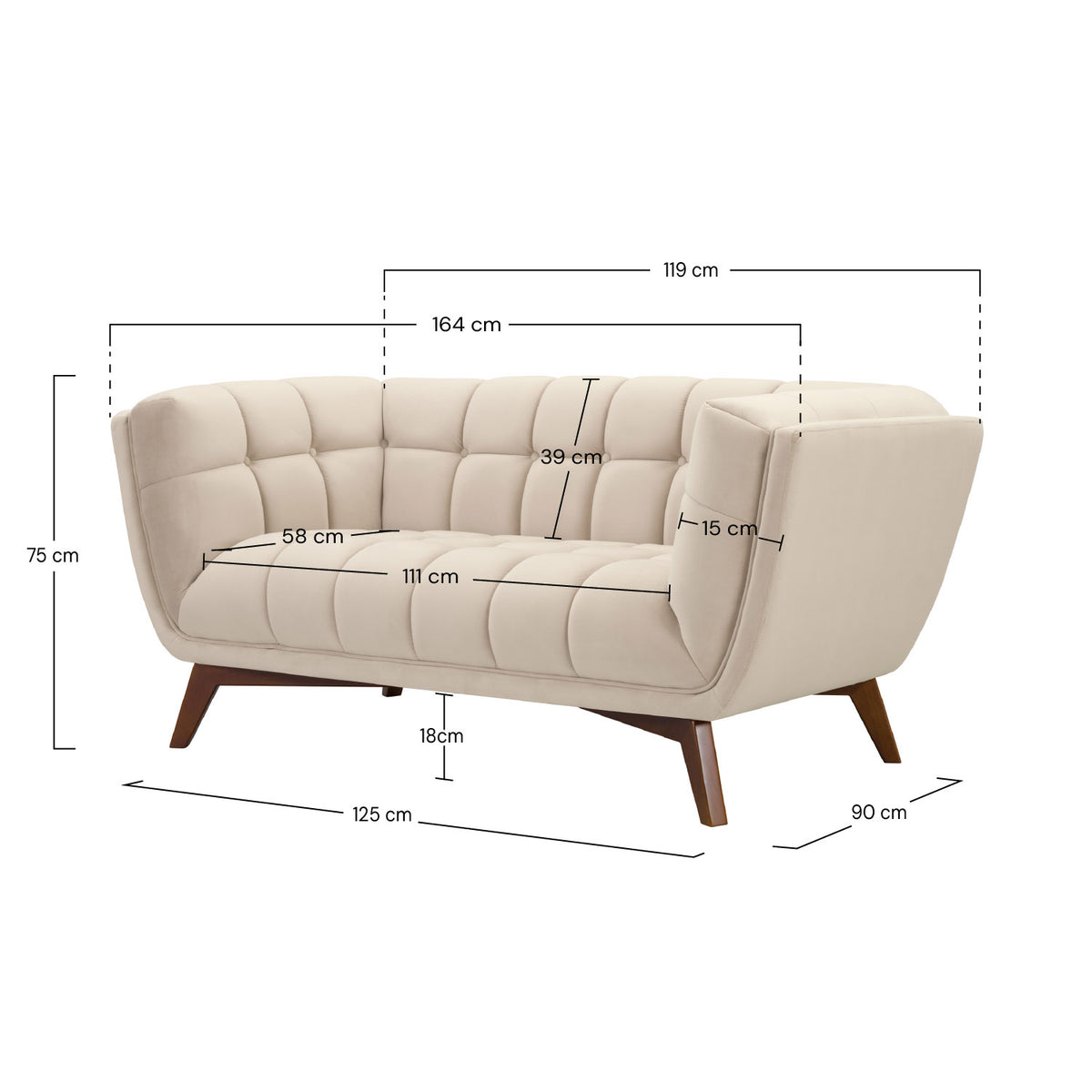 Velours beige canapé 2 personnes Mona