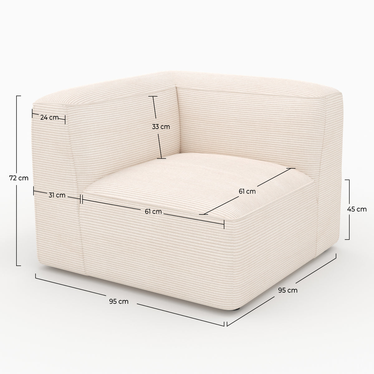 Velours cassé blanc Mina canapé angle gauche style cocooning