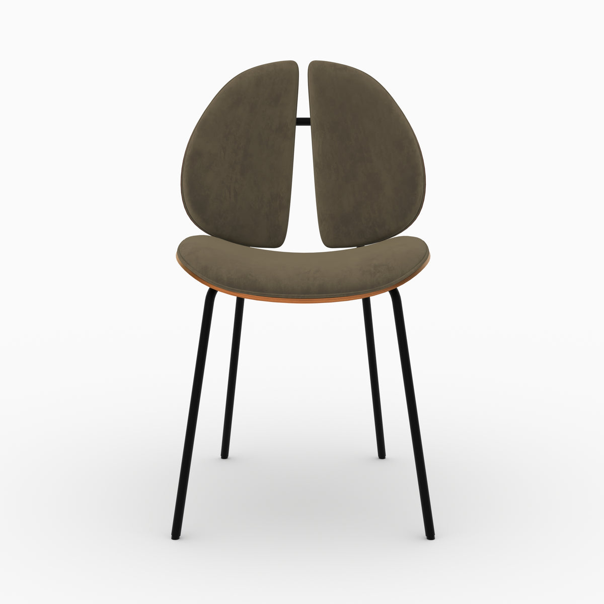 Velours kaki chaise Coccinelle bois noyer