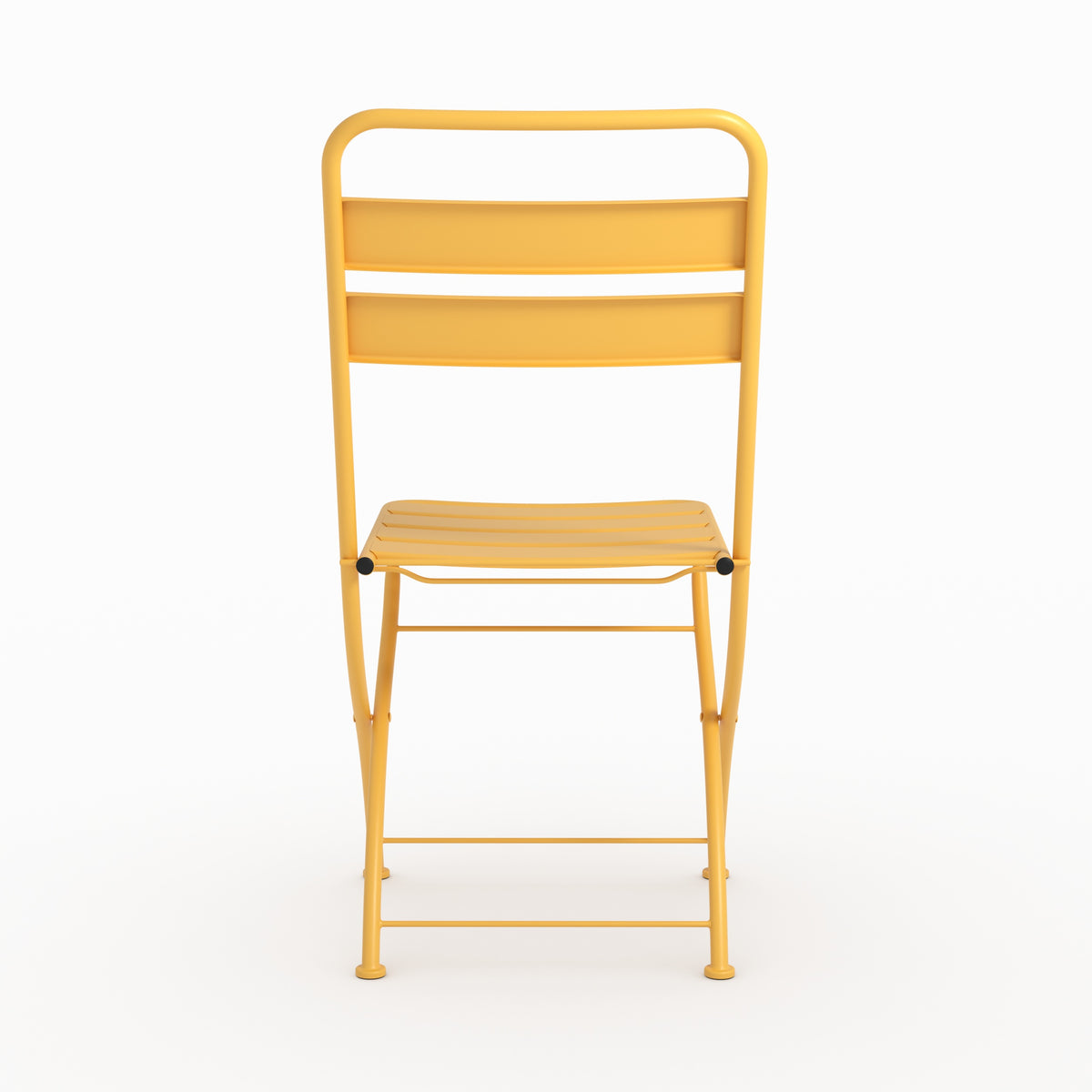 Vue ensemble lot de 2 chaises de jardin Yumi en métal jaune beurre pliantes