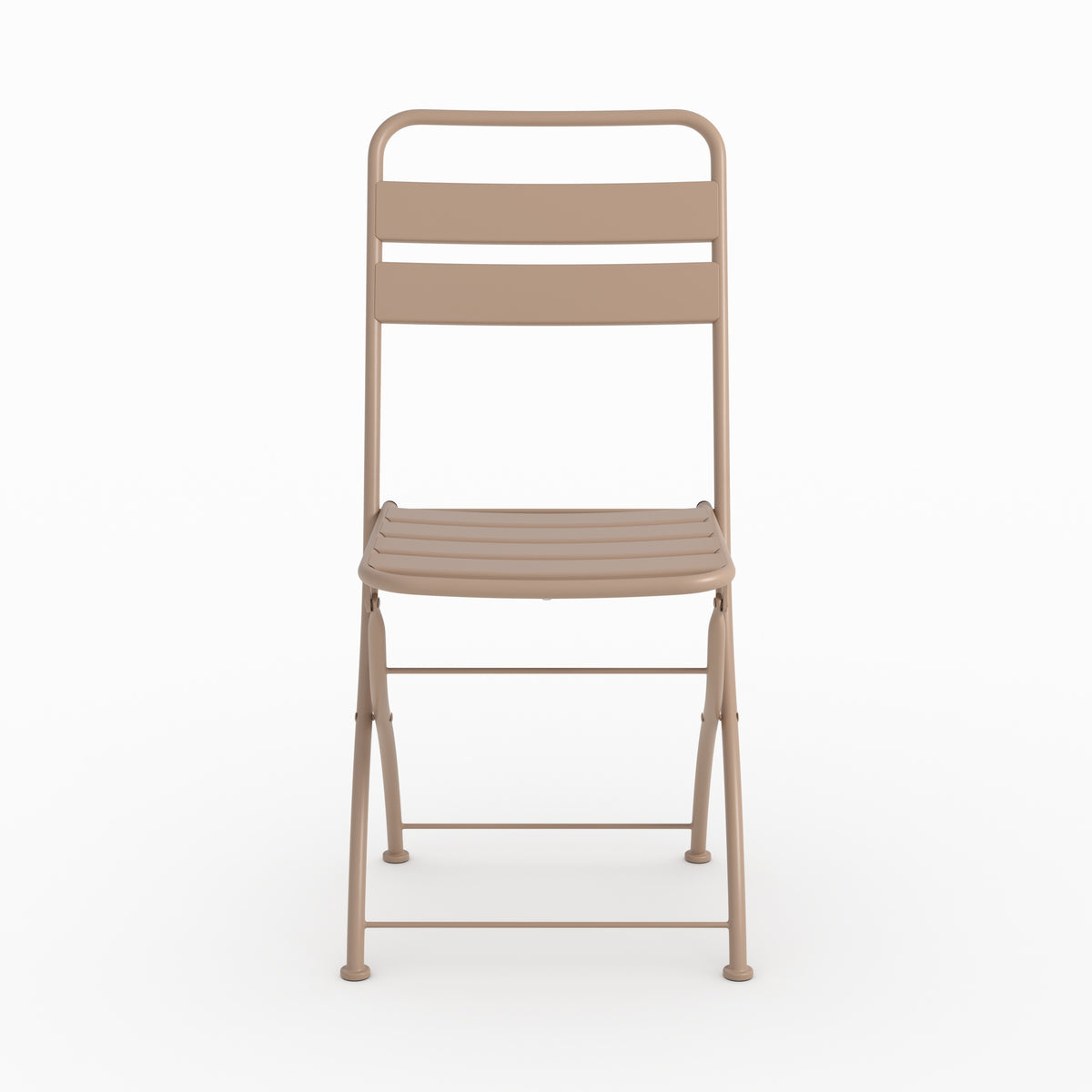 Vue ensemble lot de 2 chaises de jardin Yumi en métal taupe pliantes