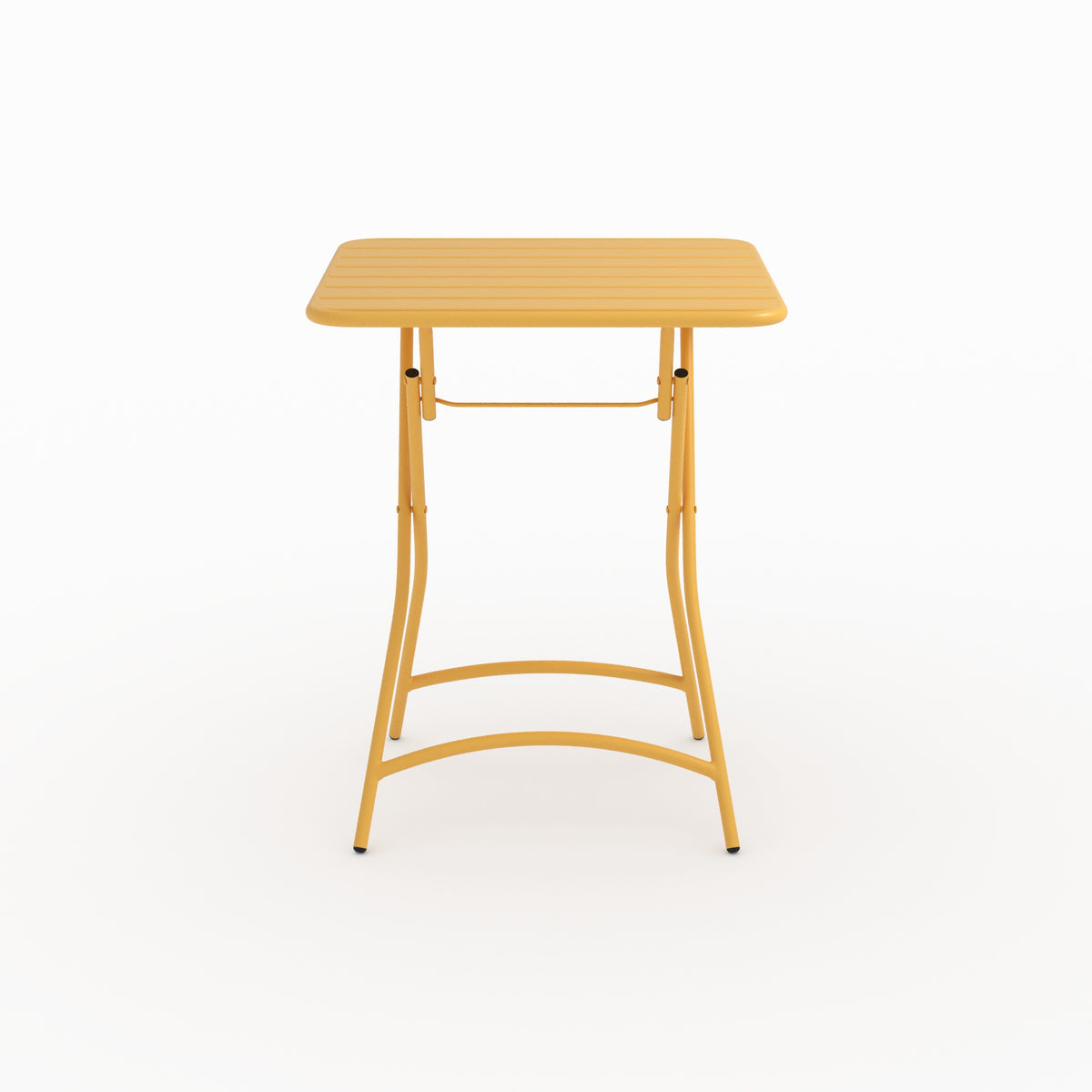 Vue ensemble table de jardin Yumi pliante en métal jaune beurre 2 personnes