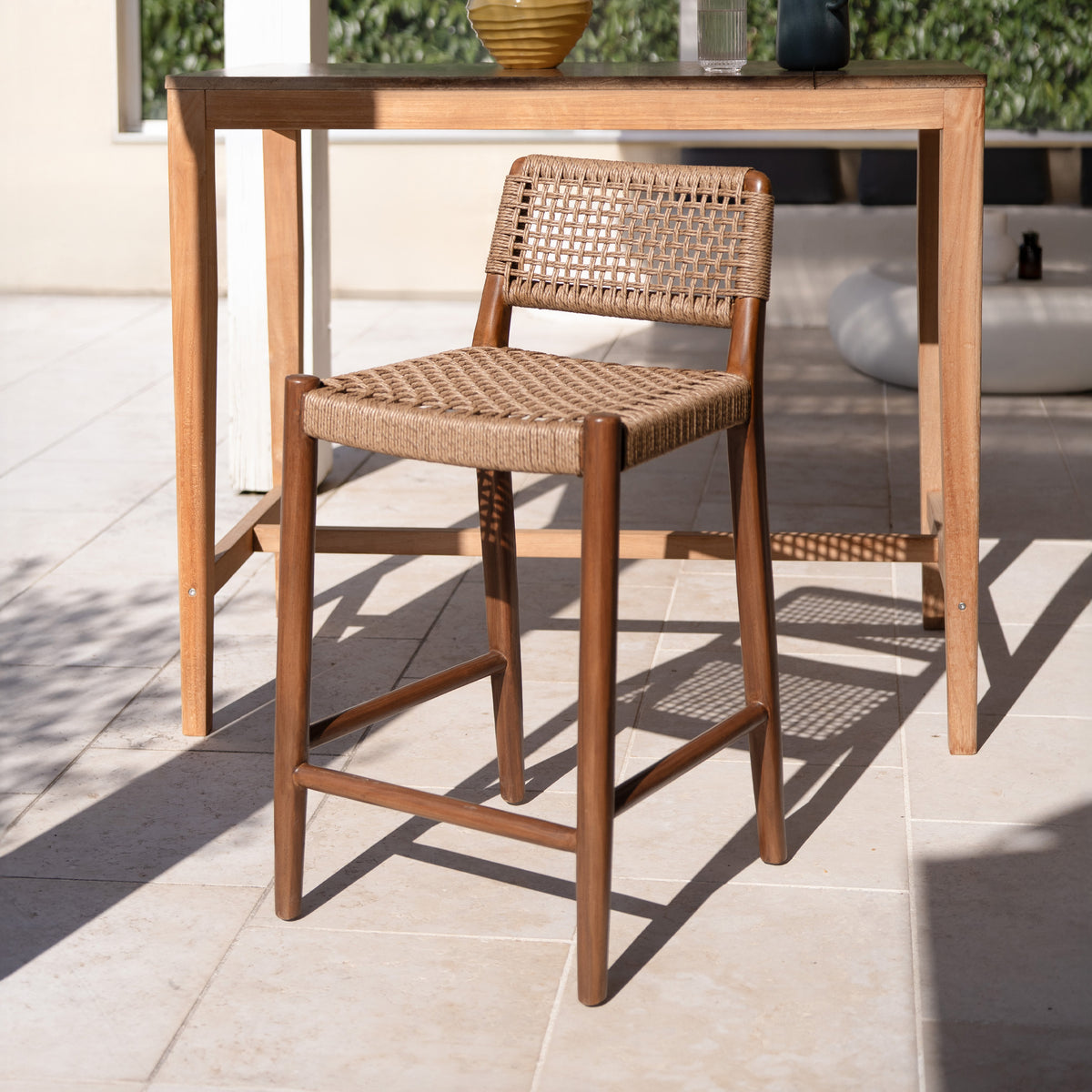 Yaba chaise de bar synthétique et et teck