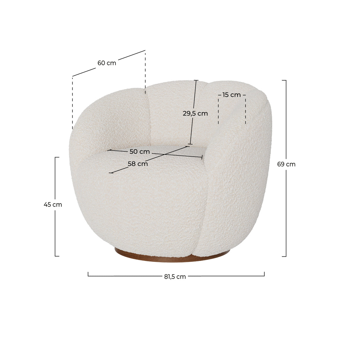 yse poltrona girevole tessuto bouclé bianco base in legno