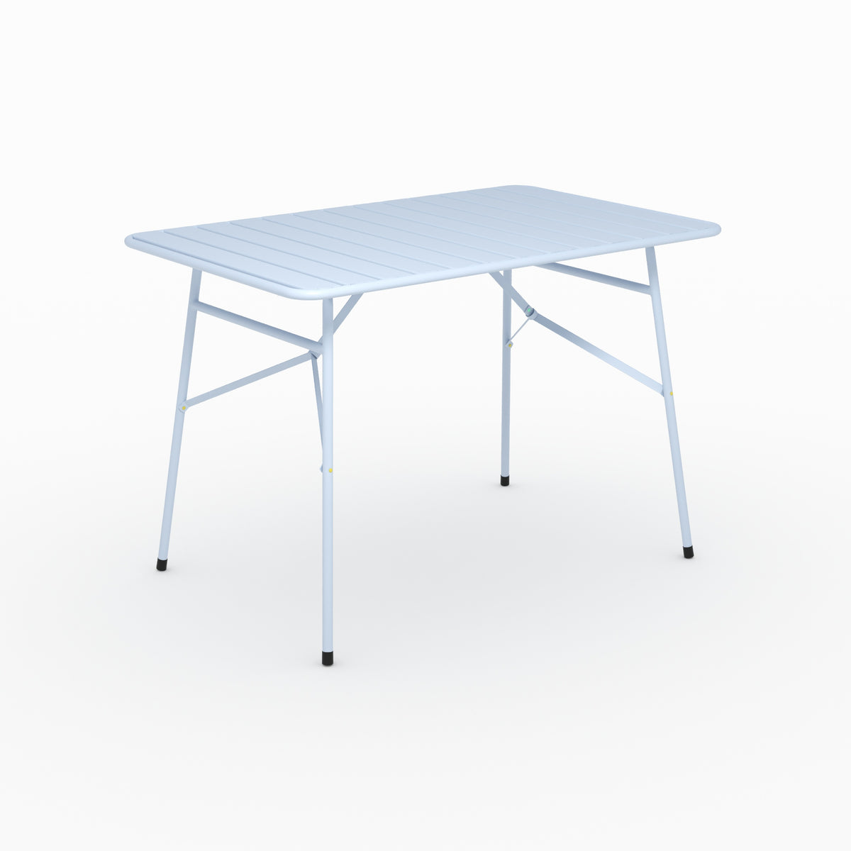 Zoom design table de jardin Yumi pliante en métal bleu pastel 4 personnes