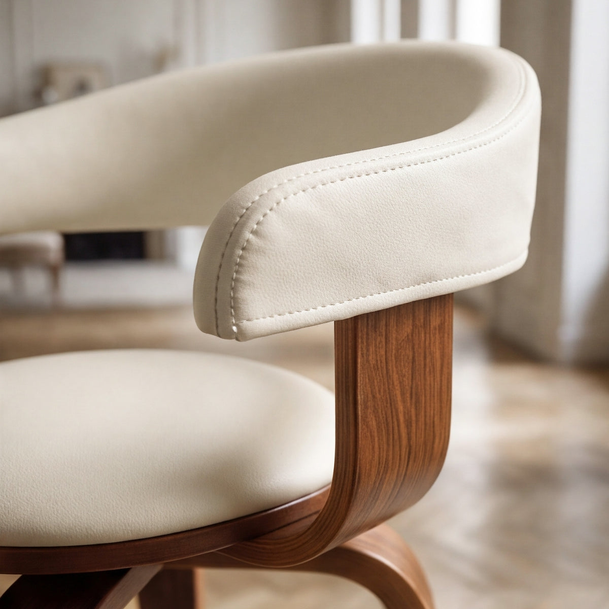 Zoom dossier similicuir blanc et bois – Maison Pavane